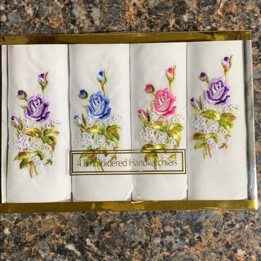 100% Cotton Embroidered Handkerchiefs Box Set NEW